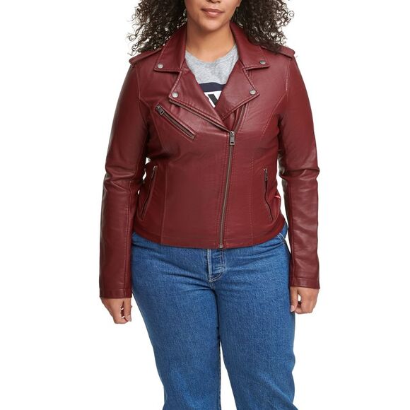 Plus Size Trendy Faux Leather Moto Jacket - Picture 1 of 1